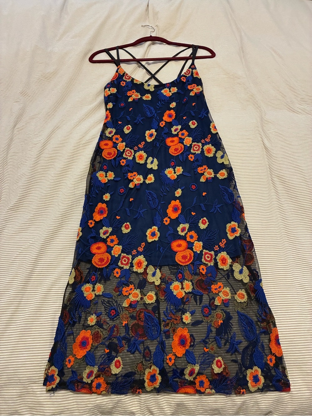 BCBGeneration Navy Floral Sheer Dress with Blue Slip